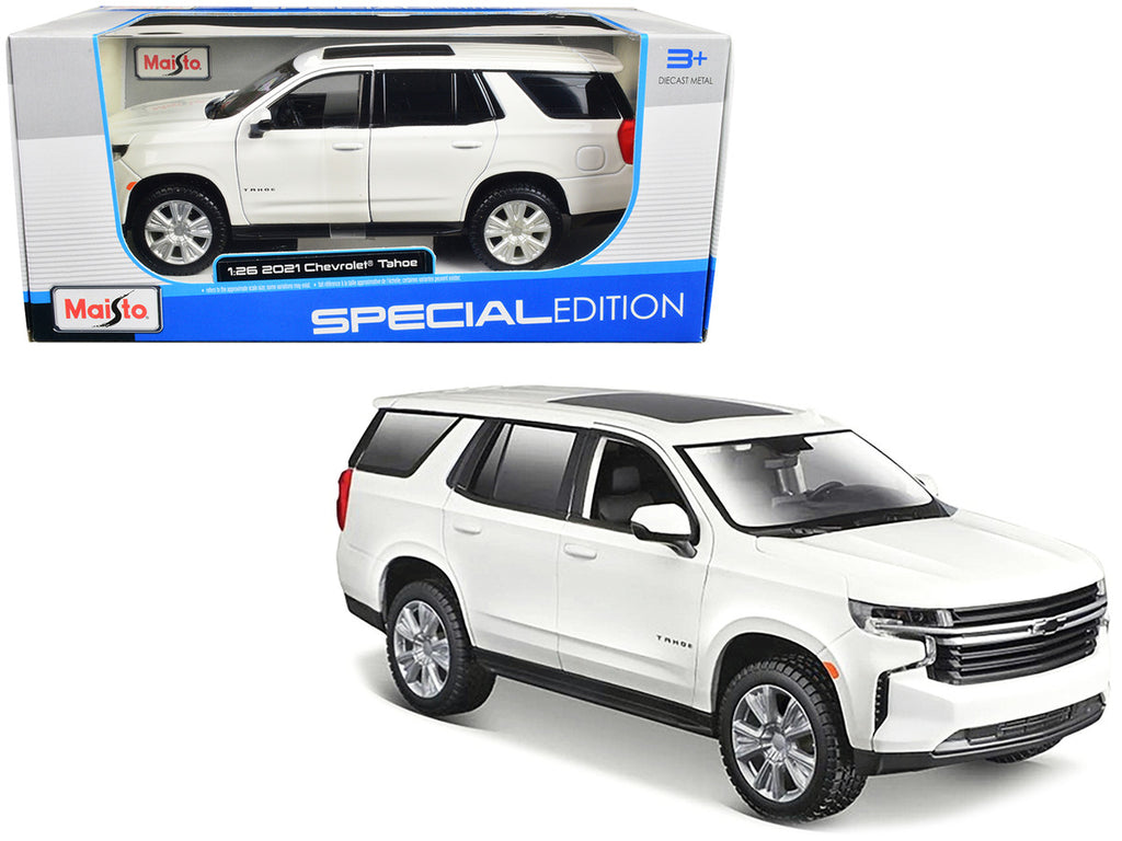 2021 Chevrolet Tahoe White with Sunroof "Special Edition" 1/26 Diecast Model Car by Maisto-0