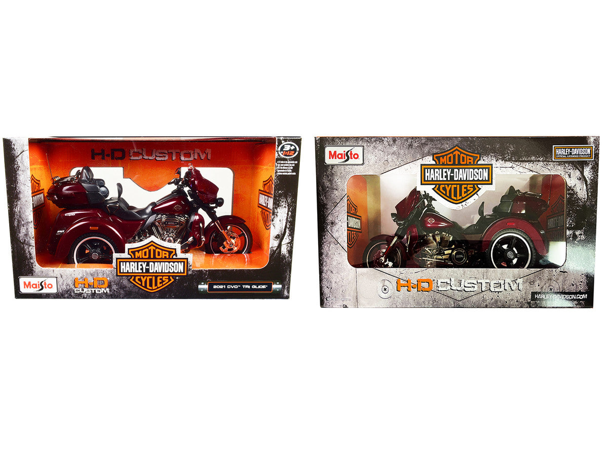 2021 Harley Davidson CVO Tri Glide Motorcycle Dark Red Metallic "H-D Custom" 1/12 Diecast Model Car by Maisto-1