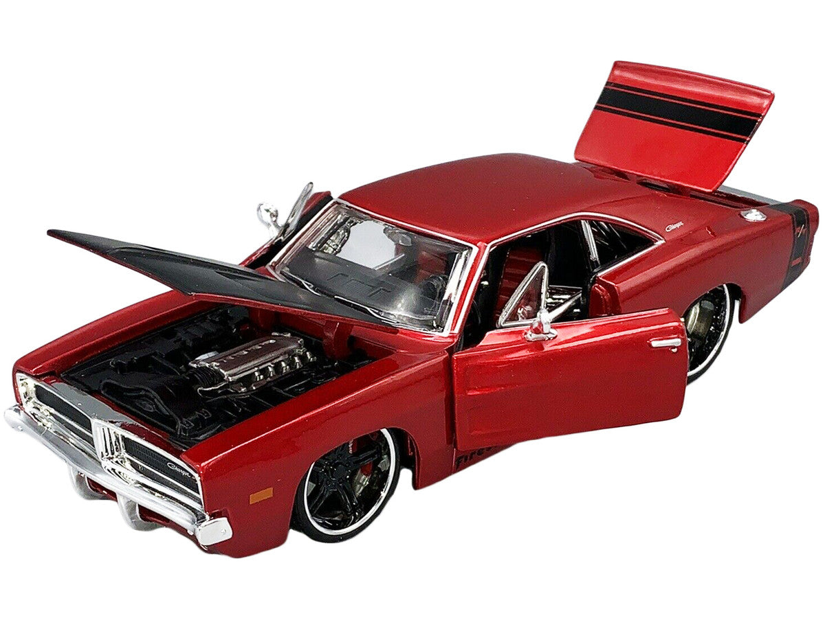 1969 Dodge Charger R/T Red Metallic with Black Hood and Black Stripes "Classic Muscle" 1/25 Diecast Model Car by Maisto-2