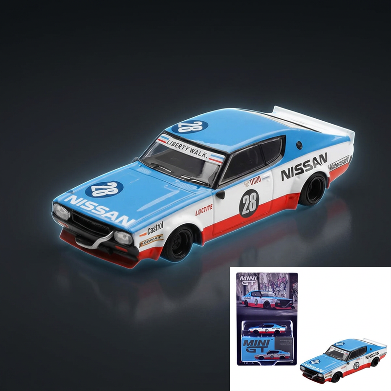 Mini GT 1:64 Nissan Skyline Kenmeri #28 Liberty Walk 1975 Concept Blue/White
