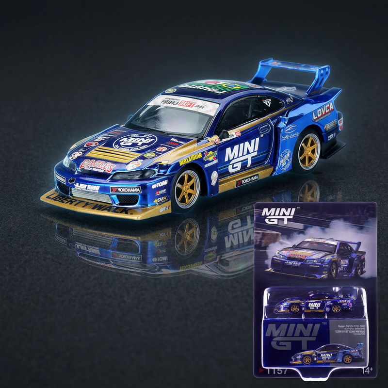 Mini GT 1:64 Nissan Silvia (S15) LB-Super Silhouette RHD #555 Yukio Fausto Team MINI GT Liberty Walk Formula Drift Japan