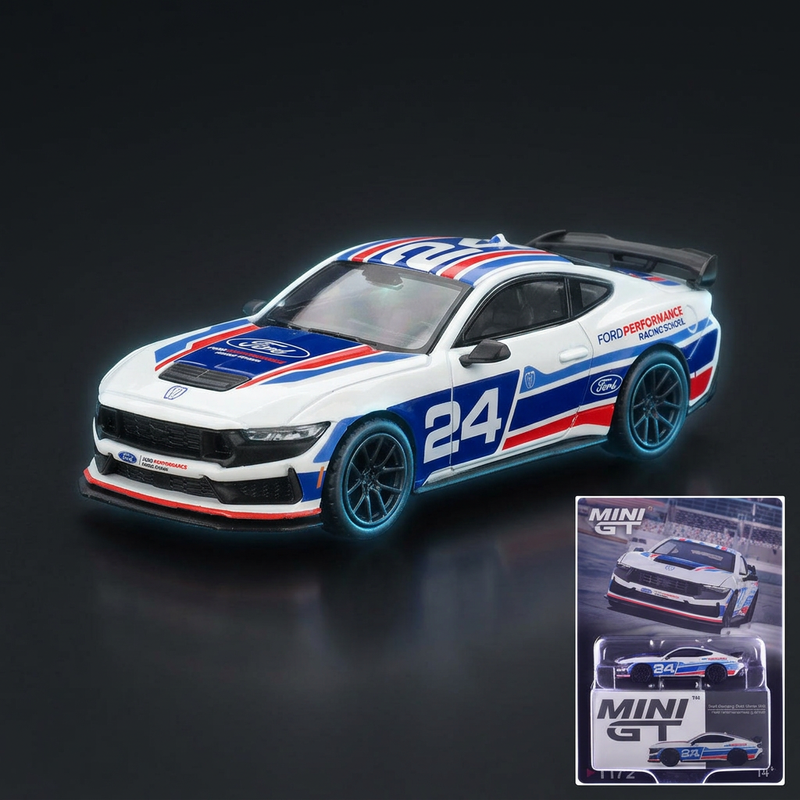 Mini GT 1:64 Ford Mustang Dark Horse #24 Ford Performance Racing School White