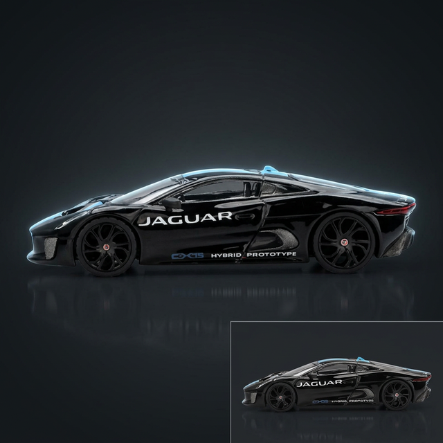 Mini GT 1:64 Jaguar C-X75 Black with Light Blue Stripe