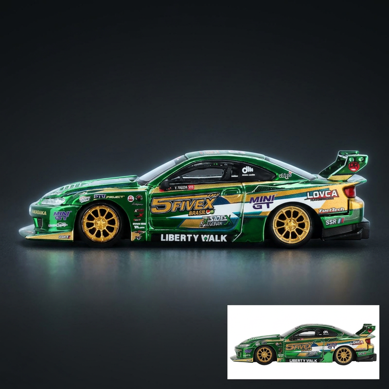 Mini GT 1:64 Nissan Silvia (S15) LB-Super Silhouette RHD "Fausto Racing 2024" Green Metallic