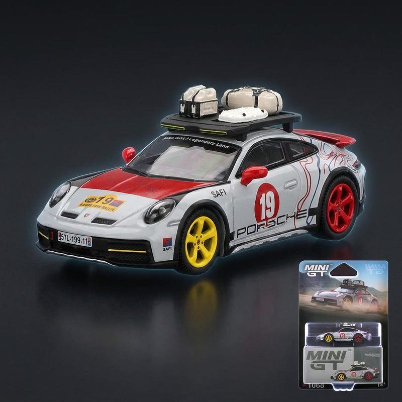 Mini GT 1:64 Porsche 911 Dakar #19 "Uncle Rally" Gray with Graphics and Roof Rack