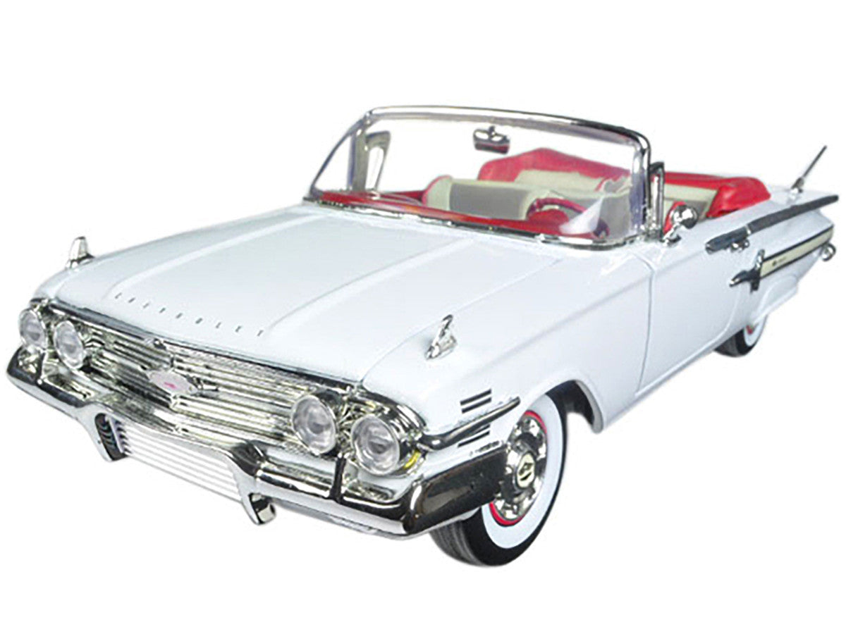 1960 Chevrolet Impala Convertible White with Red Interior 1/18 Diecast Model Car by Motormax-0