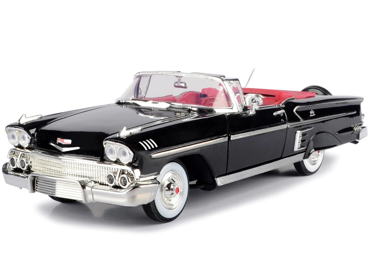 1958 Chevrolet Impala Convertible Black with Red Interior "Timeless Classics" 1/18  Diecast Model Car by Motormax-0