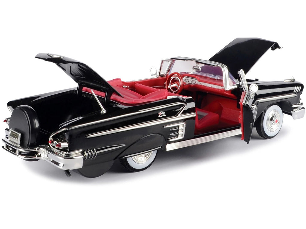 1958 Chevrolet Impala Convertible Black with Red Interior "Timeless Classics" 1/18  Diecast Model Car by Motormax-1