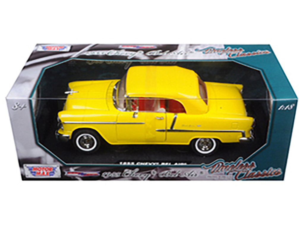 1955 Chevrolet Bel Air Convertible Soft Top Yellow "Timeless Classics" 1/18 Diecast Model Car by Motormax-2