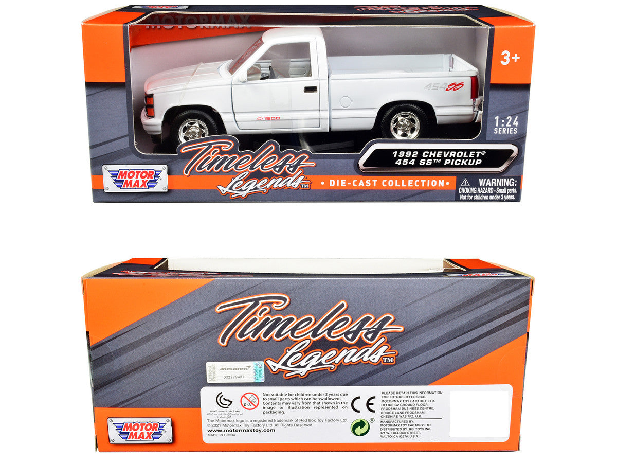 1992 Chevrolet 454 SS Pickup Truck White 1/24 Diecast Model Car by Motormax-3