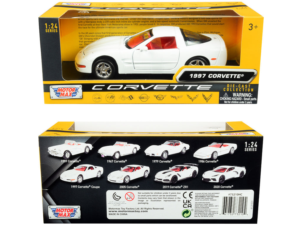 1997 Chevrolet Corvette C5 Coupe White with Red Interior "History of Corvette" Series 1/24 Diecast Model Car by Motormax-2