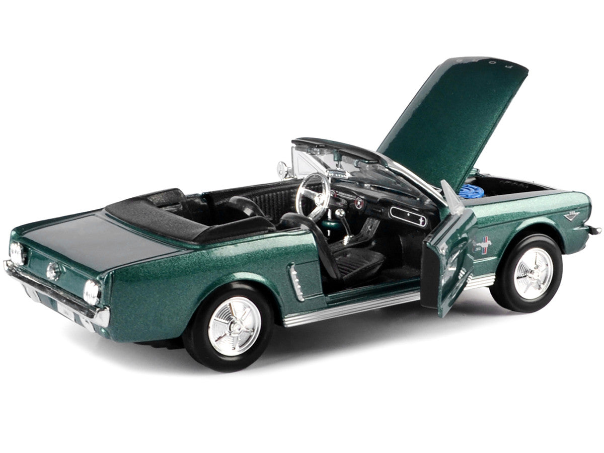1964 1/2 Ford Mustang Convertible Green Metallic 1/24 Diecast Model Car by Motormax-1