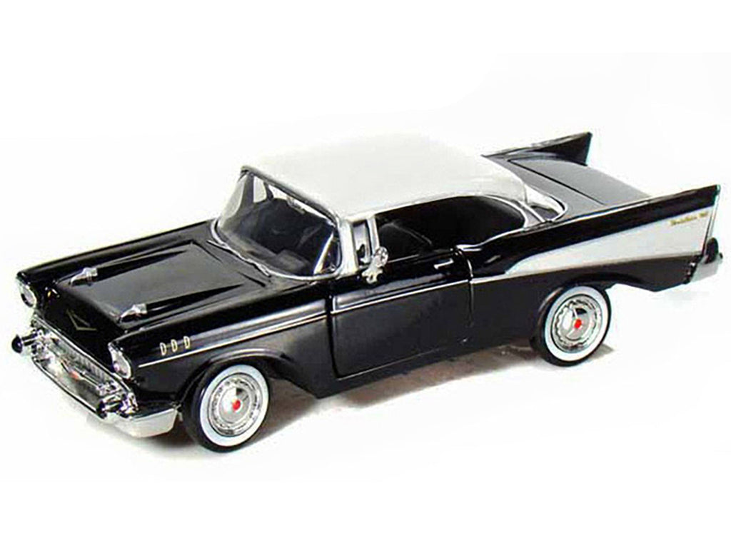 1957 Chevrolet Bel Air Black with White Top 1/24 Diecast Model Car by Motormax-1