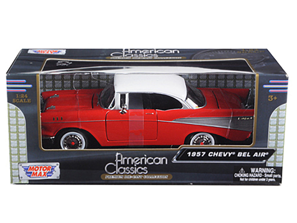 1957 Chevrolet Bel Air Red with White Top 1/24 Diecast Model Car by Motormax-2