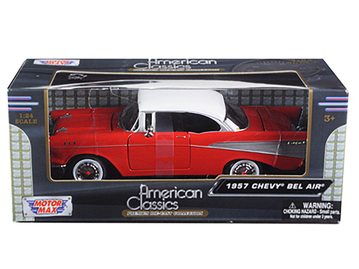 1957 Chevrolet Bel Air Red with White Top 1/24 Diecast Model Car by Motormax-2