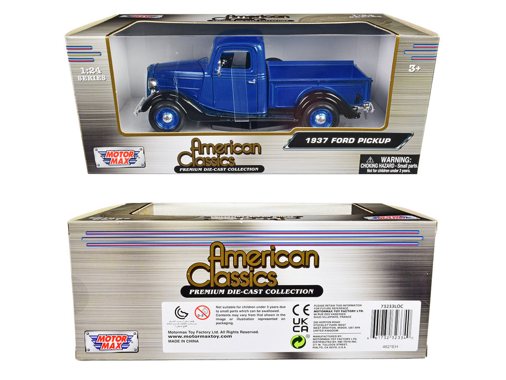 1937 Ford Pickup Truck Blue Metallic and Black "American Classics" 1/24 Diecast Model Car by Motormax-0
