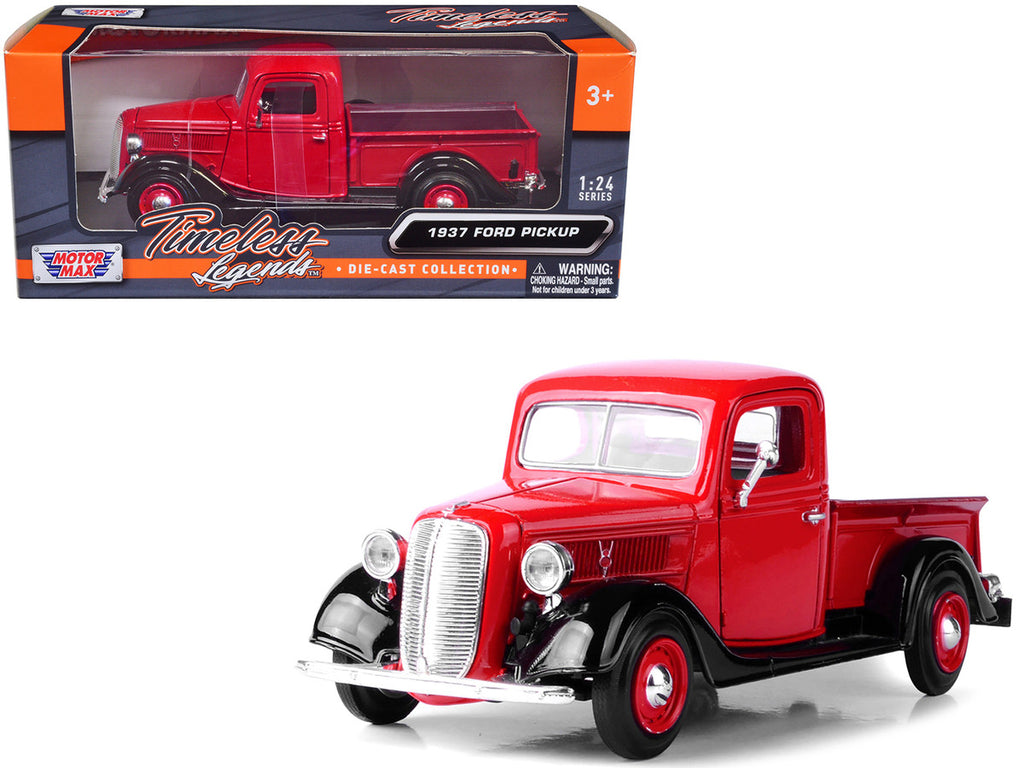 1937 Ford Pickup Truck Red and Black 1/24 Diecast Model Car by Motormax-2