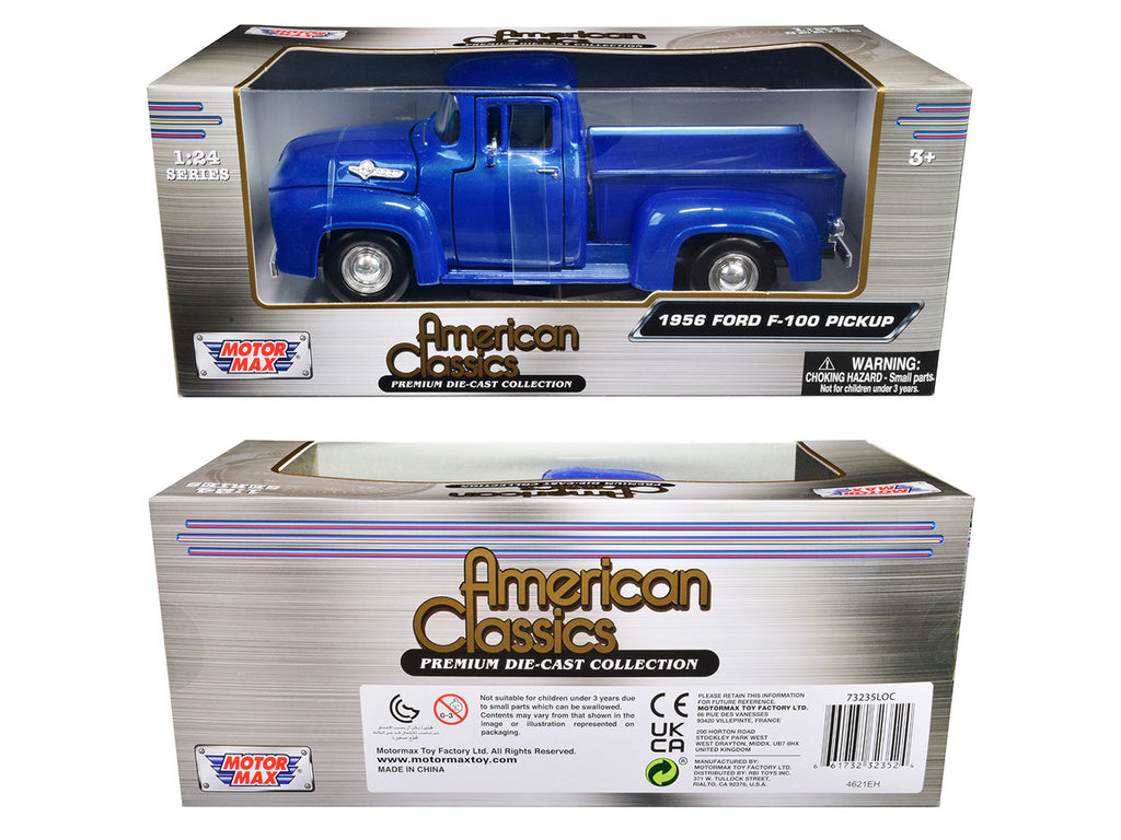 1956 Ford F-100 Pickup Truck Blue Metallic "American Classics" Series 1/24 Diecast Model Car by Motormax-2