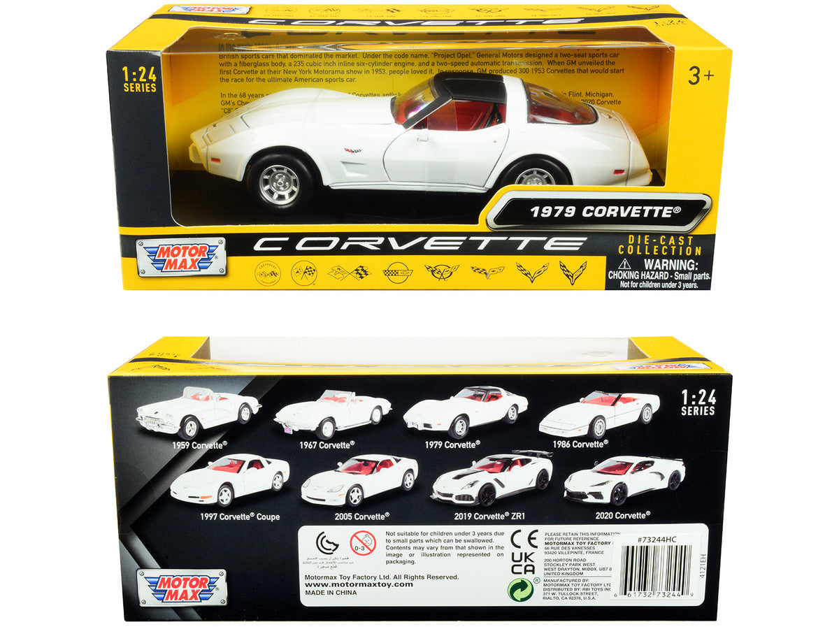 1979 Chevrolet Corvette C3 White with Black Top and Red Interior "History of Corvette" Series 1/24 Diecast Model Car by Motormax-2