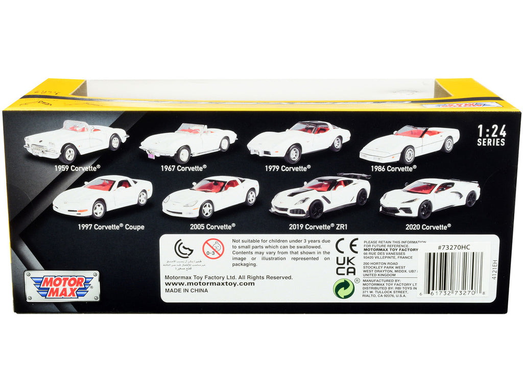 2005 Chevrolet Corvette C6 White with Red Interior "History of Corvette" Series 1/24 Diecast Model Car by Motormax-1
