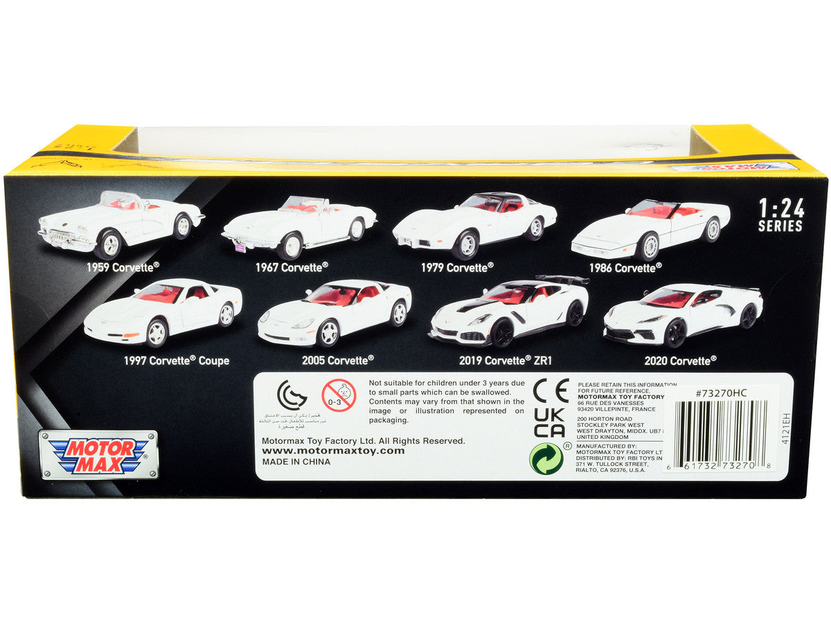 2005 Chevrolet Corvette C6 White with Red Interior "History of Corvette" Series 1/24 Diecast Model Car by Motormax-1