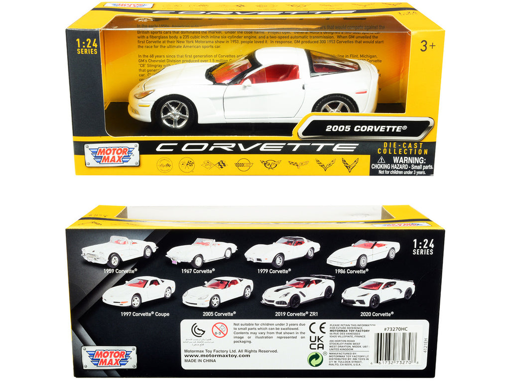 2005 Chevrolet Corvette C6 White with Red Interior "History of Corvette" Series 1/24 Diecast Model Car by Motormax-2