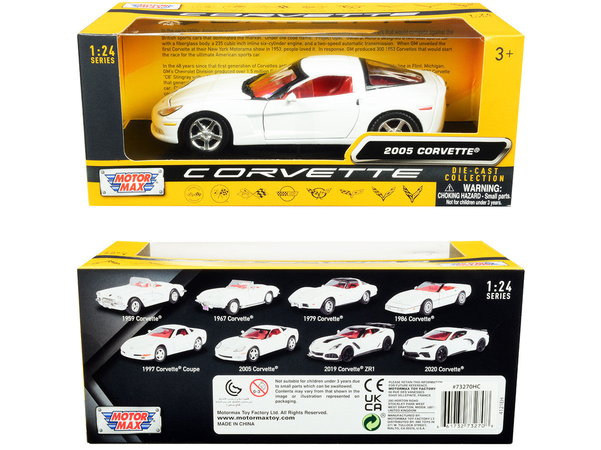 2005 Chevrolet Corvette C6 White with Red Interior "History of Corvette" Series 1/24 Diecast Model Car by Motormax-2
