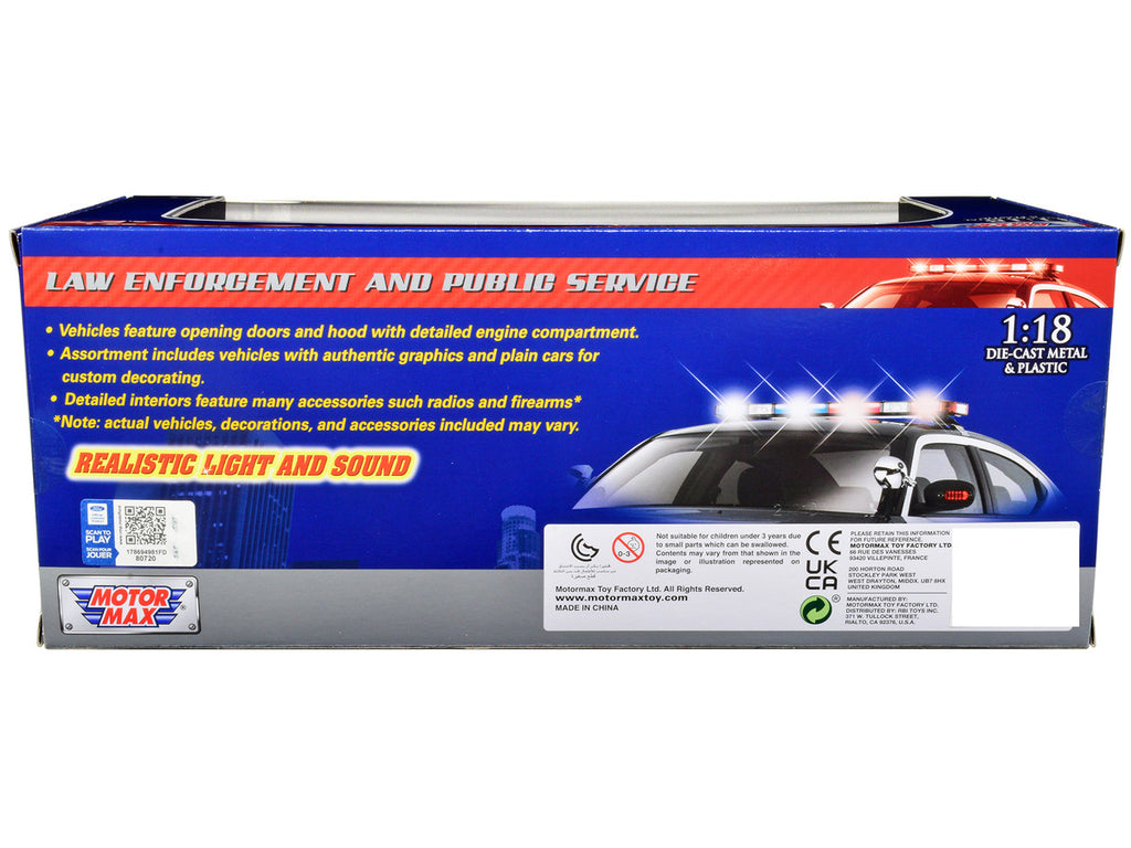 2015 Ford Police Interceptor Utility White with Flashing Light Bar and Front and Rear Lights and 2 Sounds 1/18 Diecast Model Car by Motormax-2