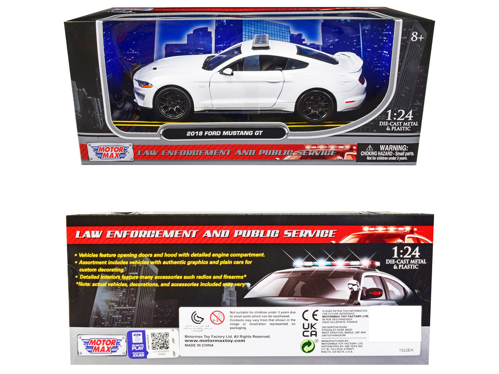2018 Ford Mustang GT Police Car Unmarked Plain White "Law Enforcement and Public Service" Series 1/24 Diecast Model Car by Motormax-2