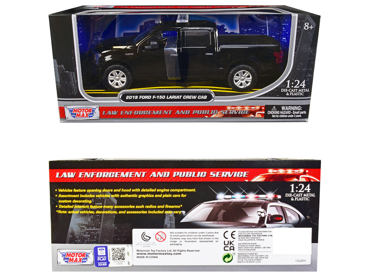 2019 Ford F-150 Lariat Crew Cab Pickup Truck Unmarked Plain Black "Law Enforcement and Public Service" Series 1/24 Diecast Model Car by Motormax-2