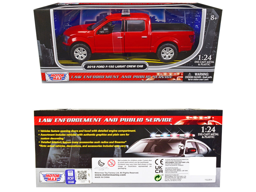 2019 Ford F-150 Lariat Crew Cab Pickup Truck Unmarked Fire Department Red "Law Enforcement and Public Service" Series 1/24 Diecast Model Car by Motormax-2