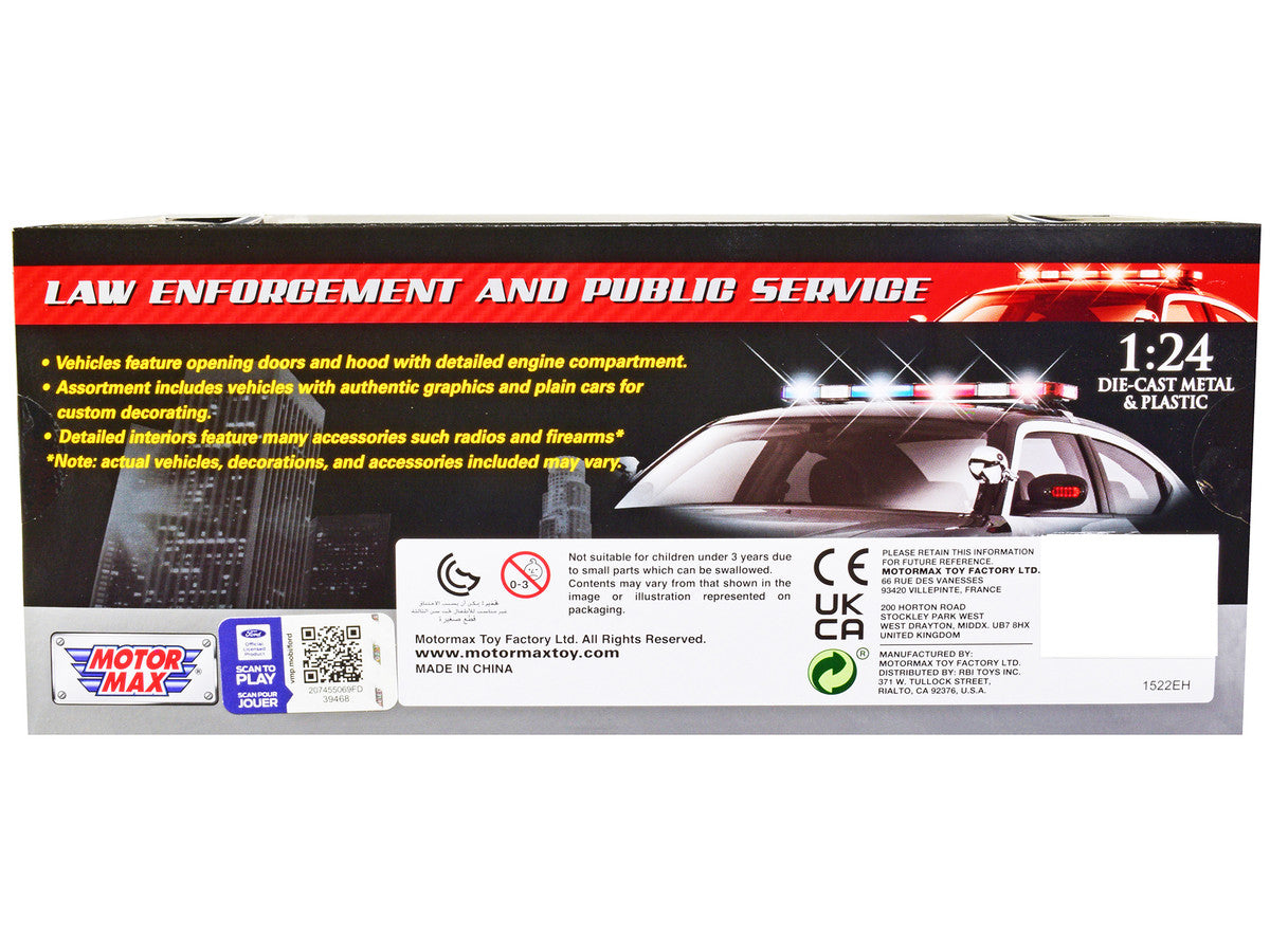 2022 Ford Police Interceptor Utility Gray Metallic with White Doors "Builder's Kit" with Flashing Light Bar and Front and Rear Lights and Sounds 1/24 Diecast Model Car by Motormax-1