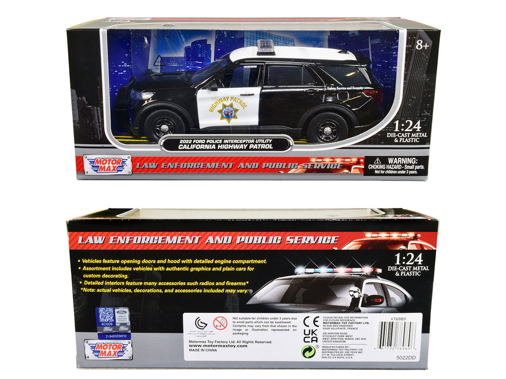 2022 Ford Police Interceptor Utility "California Highway Patrol" Black and White 1/24 Diecast Model Car by Motormax-2