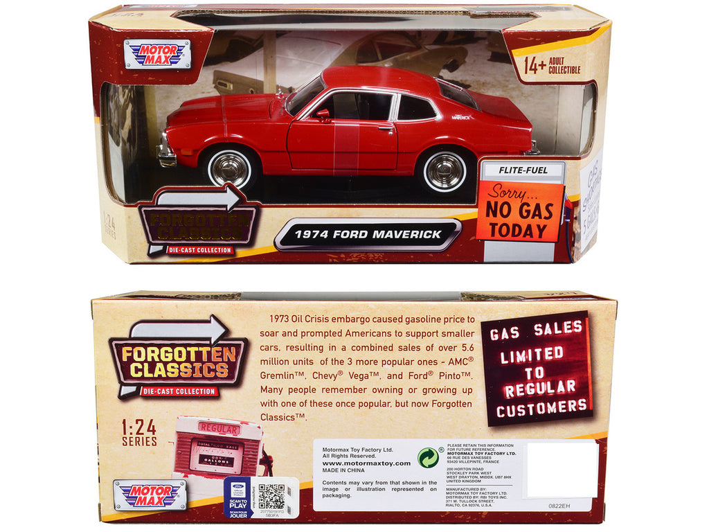 1974 Ford Maverick Red "Forgotten Classics" Series 1/24 Diecast Model Car by Motormax-2