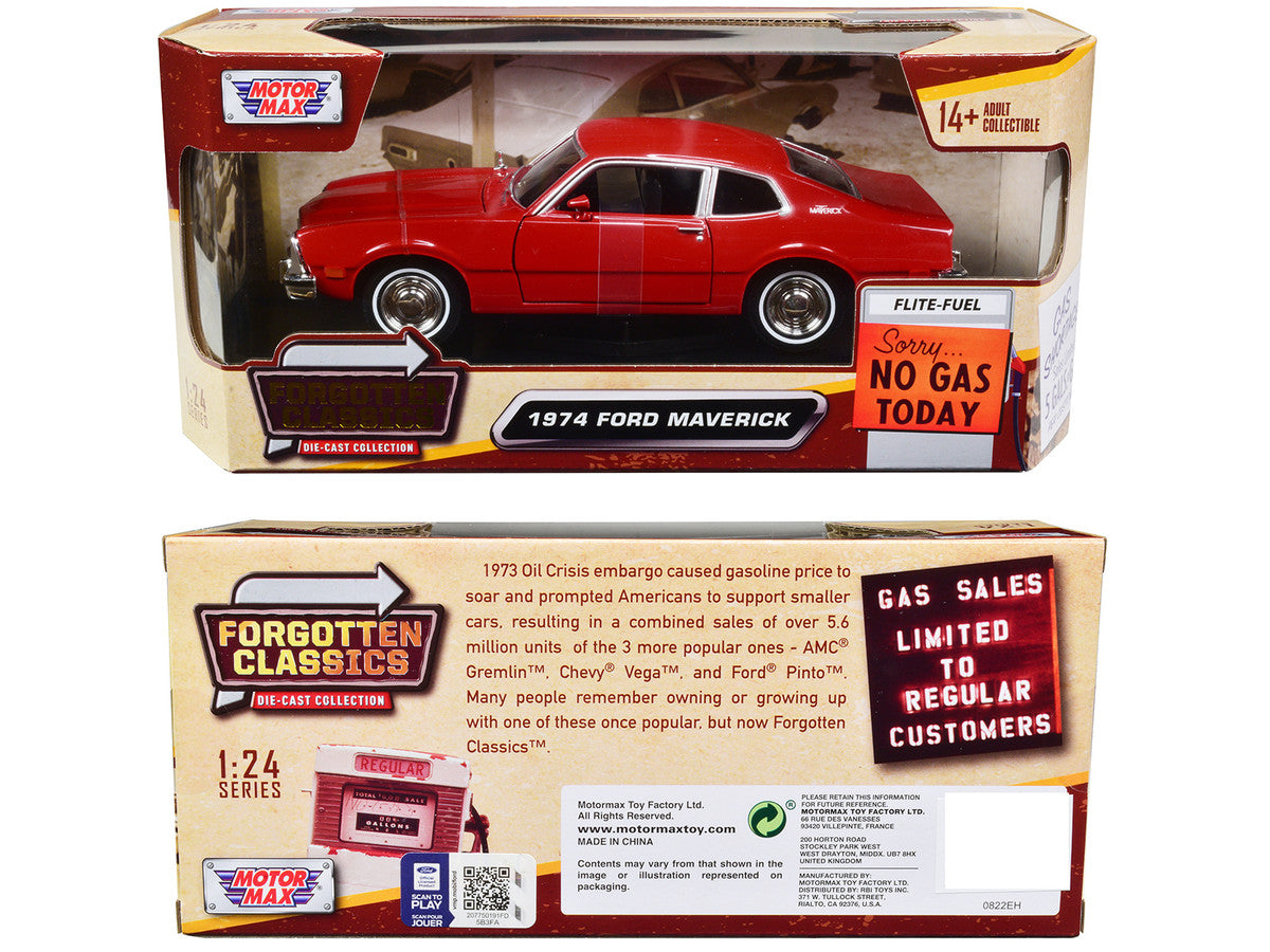 1974 Ford Maverick Red "Forgotten Classics" Series 1/24 Diecast Model Car by Motormax-2