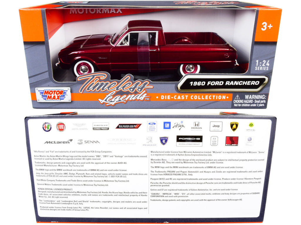 1960 Ford Ranchero Pickup Burgundy Metallic 1/24 Diecast Model Car by Motormax-2