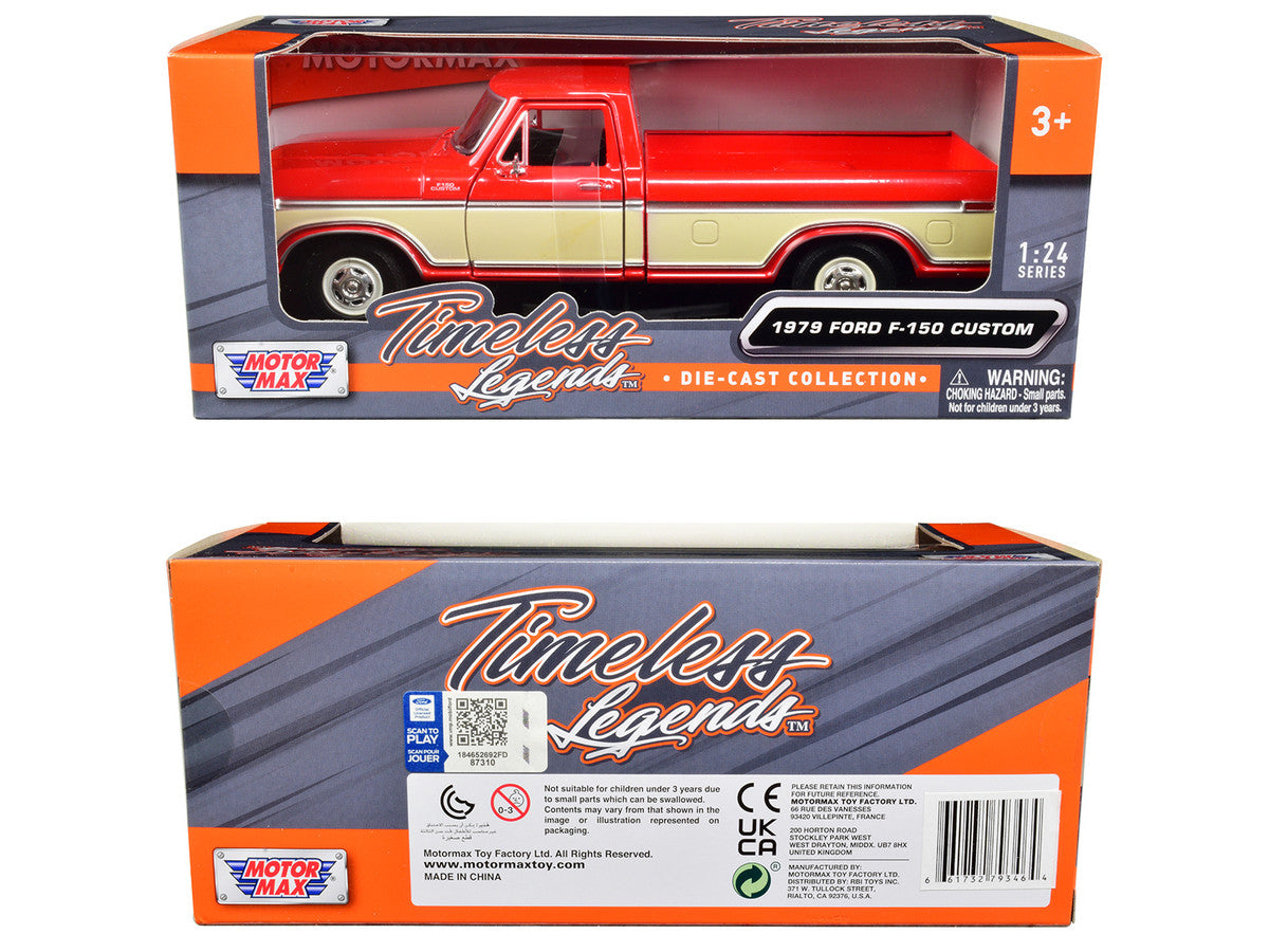 1979 Ford F-150 Pickup Truck Red and Cream 1/24 Diecast Model Car by Motormax-1