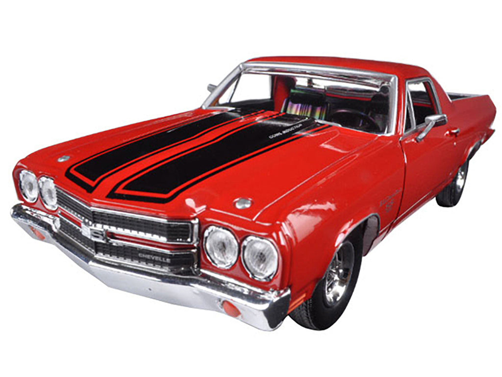 1970 Chevrolet El Camino SS 396 Red with Black Stripes 1/24 Diecast Model Car by Motormax-1