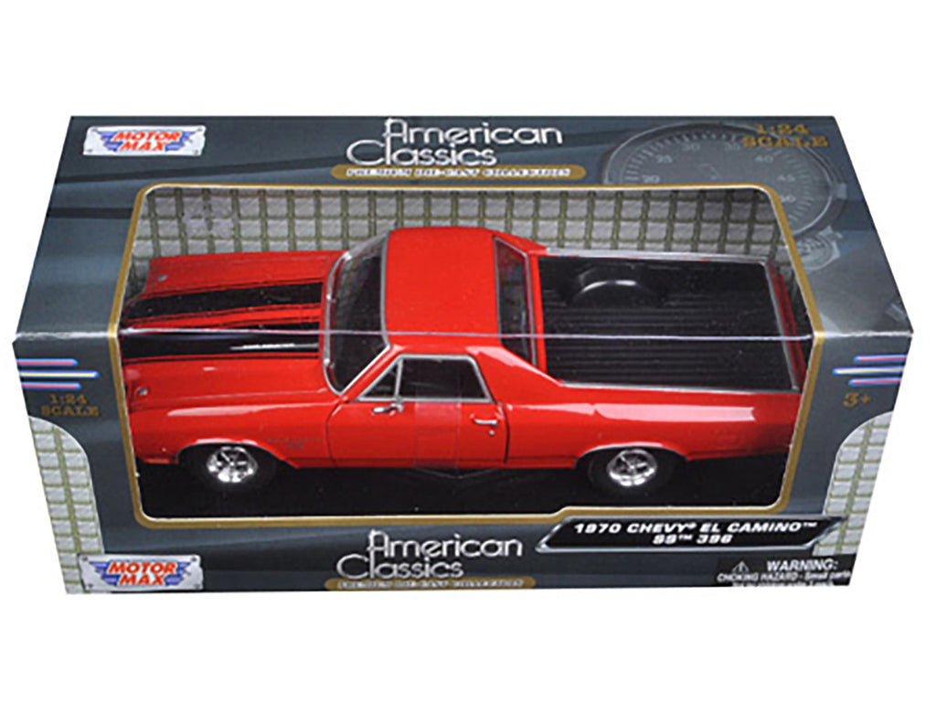 1970 Chevrolet El Camino SS 396 Red with Black Stripes 1/24 Diecast Model Car by Motormax-2
