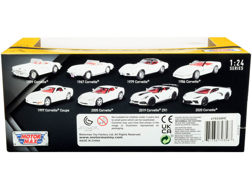 2019 Chevrolet Corvette C7 ZR1 White and Black with Red Interior "History of Corvette" Series 1/24 Diecast Model Car by Motormax-1