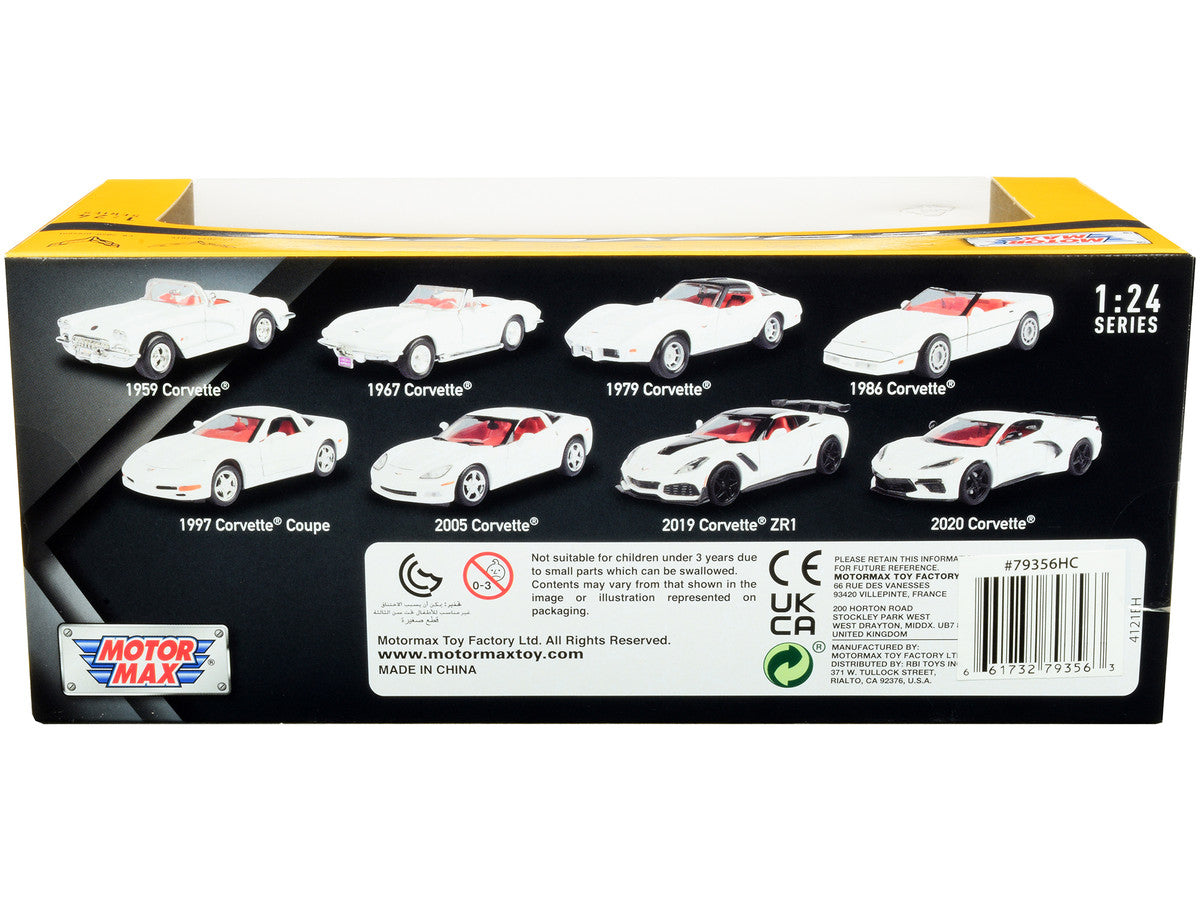2019 Chevrolet Corvette C7 ZR1 White and Black with Red Interior "History of Corvette" Series 1/24 Diecast Model Car by Motormax-1