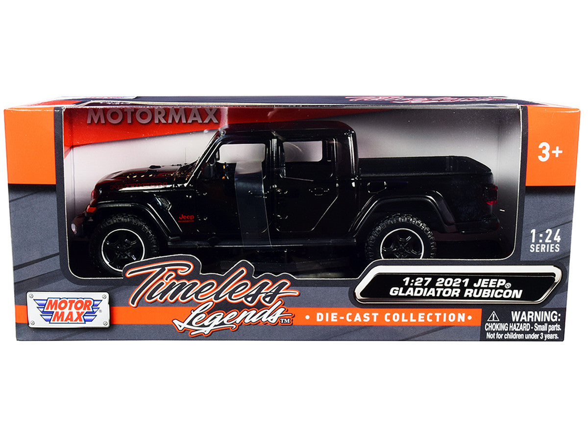 2021 Jeep Gladiator Rubicon (Closed Top) Pickup Truck Black 1/24-1/27 Diecast Model Car by Motormax-2