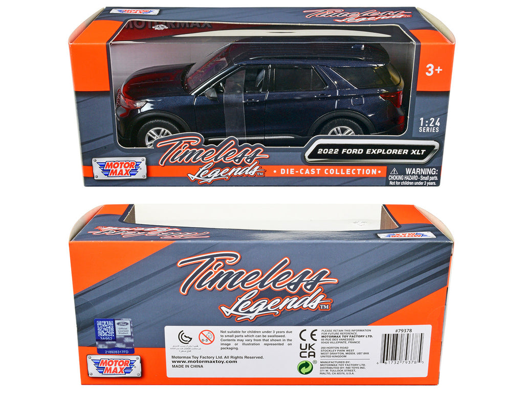 2022 Ford Explorer XLT Dark Blue Metallic "Timeless Legends" Series 1/24 Diecast Model Car by Motormax-1
