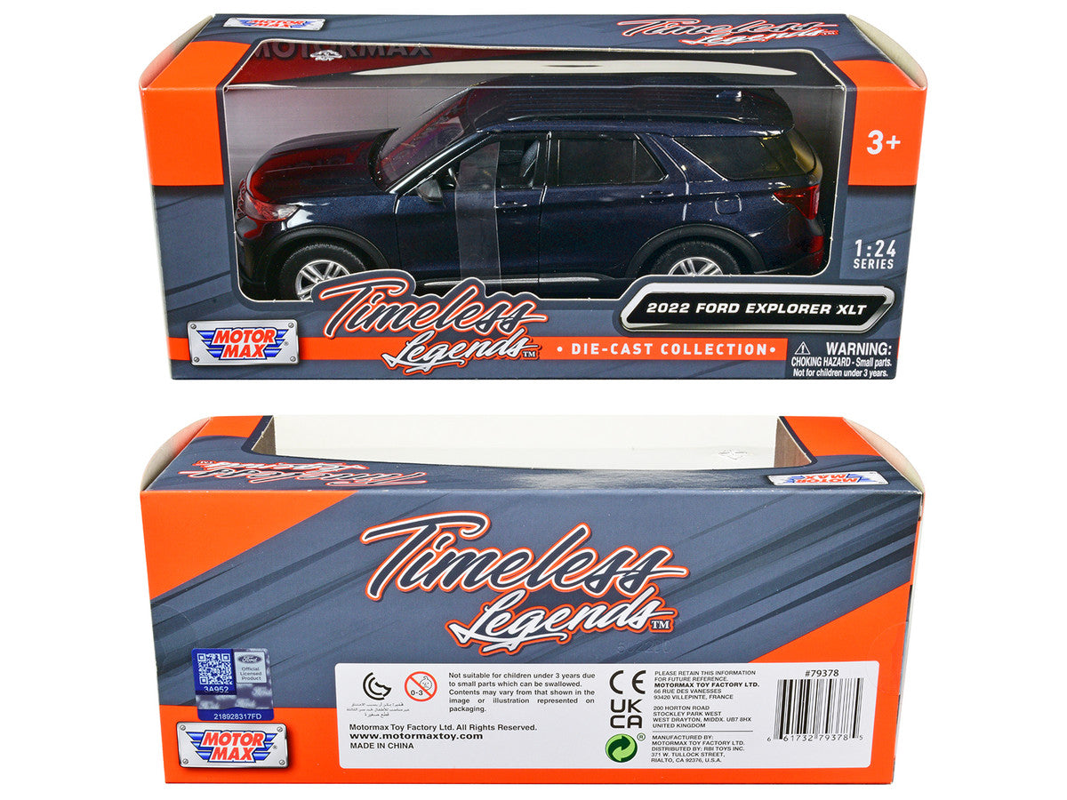 2022 Ford Explorer XLT Dark Blue Metallic "Timeless Legends" Series 1/24 Diecast Model Car by Motormax-1