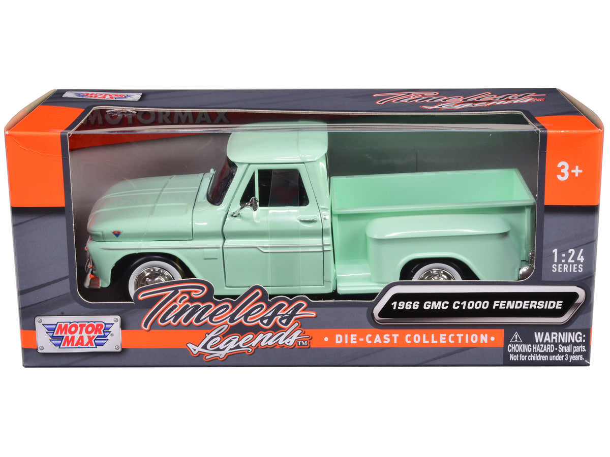 1966 GMC C1000 Fenderside Pickup Truck Light Green "Timeless Legends" Series 1/24 Diecast Model Car by Motormax-0