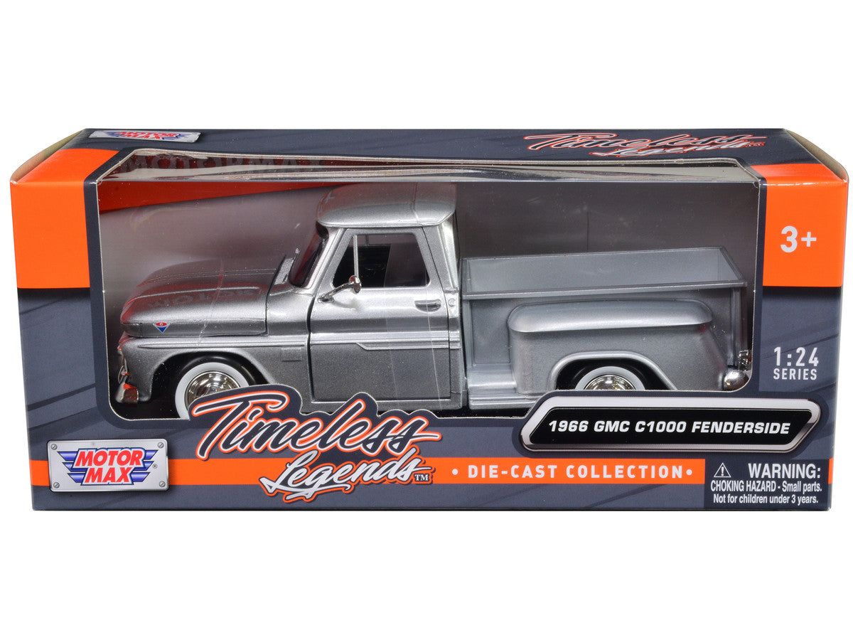 1966 GMC C1000 Fenderside Pickup Truck Silver Metallic "Timeless Legends" Series 1/24 Diecast Model Car by Motormax-0