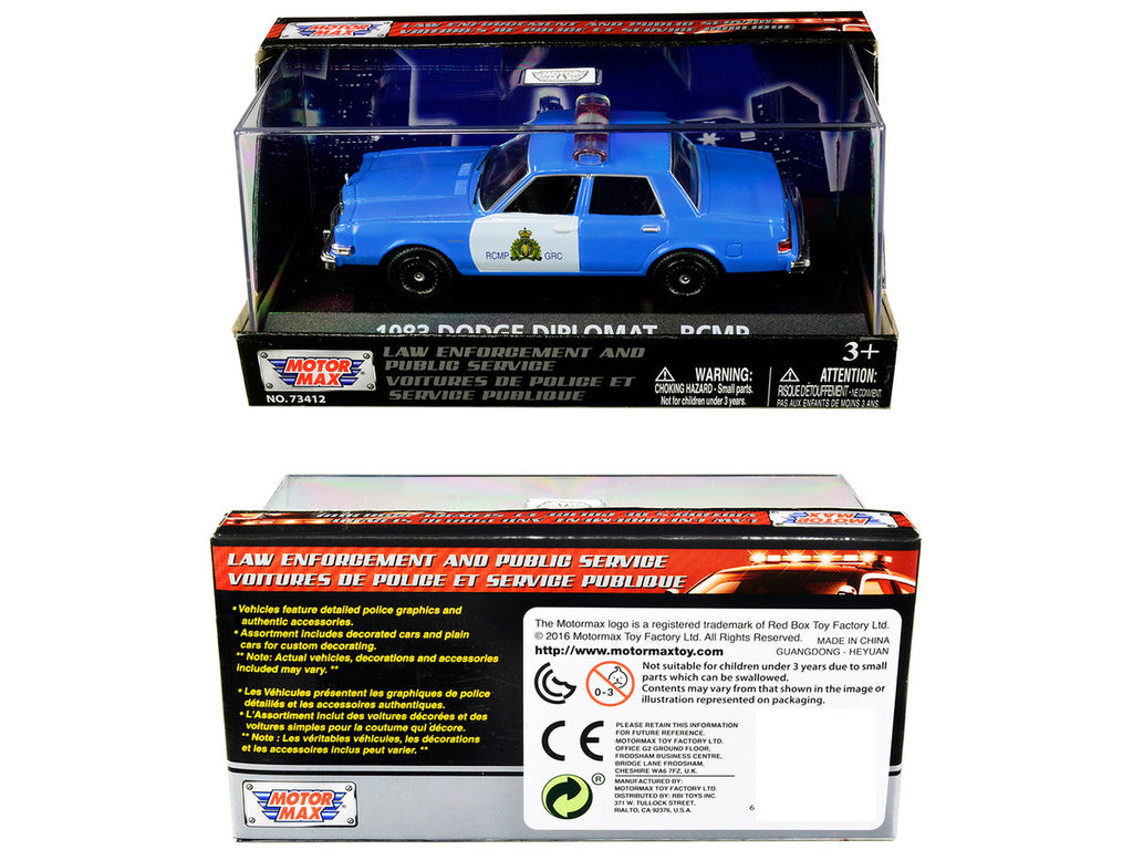 1983 Dodge Diplomat "Royal Canadian Mounted Police" (RCMP) Light Blue and White 1/43 Diecast Model Car by Motormax-2