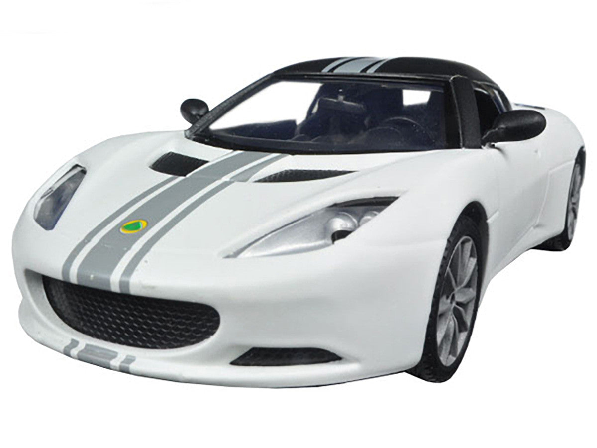 Lotus Evora S Matt White with Black Top and Gray Stripes "Satin Paint" Series 1/24 Diecast Model Car by Motormax-1