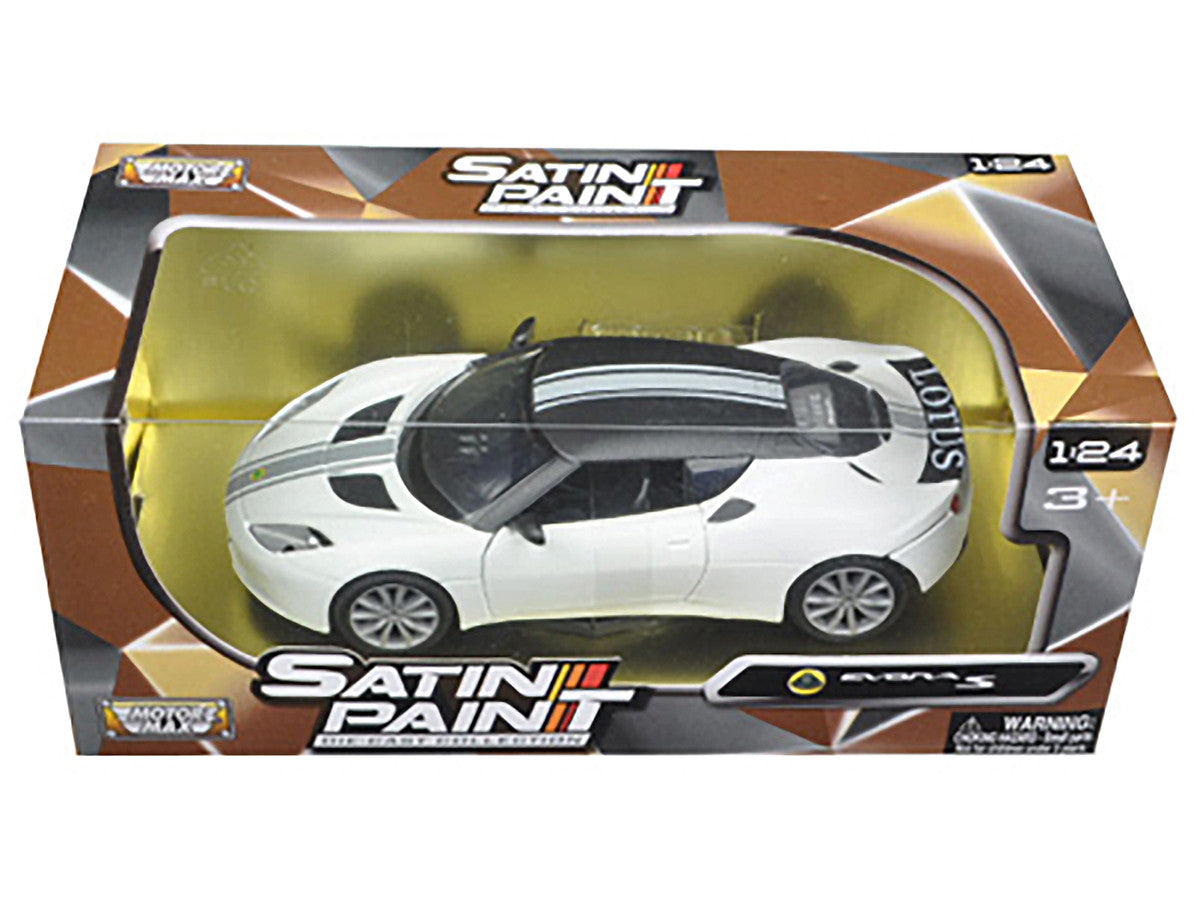 Lotus Evora S Matt White with Black Top and Gray Stripes "Satin Paint" Series 1/24 Diecast Model Car by Motormax-2