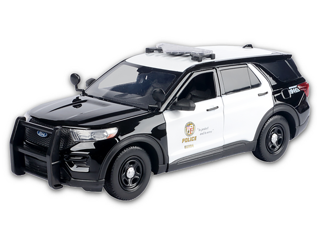 2015 Ford Police Interceptor Utility Black and White "Los Angeles Police Department (LAPD)" with Flashing Light Bar and Front and Rear Lights and Sounds 1/24 Diecast Model Car by Motormax-1